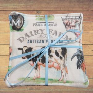 Fabric Coasters Set Of 4 Cows, Chickens, Farm Reversible Country Floral Mug Rugs